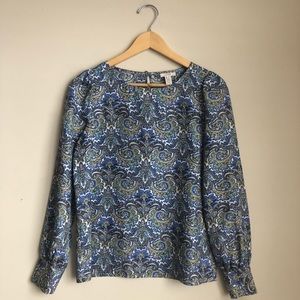 J.Crew 100% Silk Blue Paisley Print Blouse